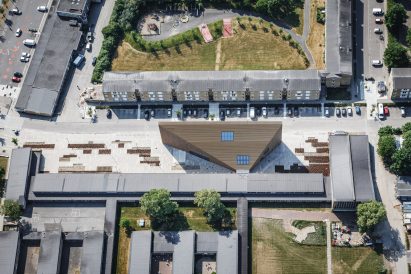 COBE's wedge-shaped library references its modernist surroundings