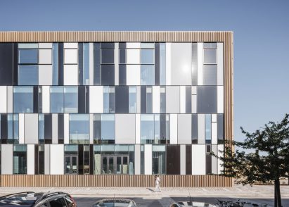 COBE's wedge-shaped library references its modernist surroundings