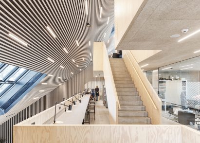 COBE's wedge-shaped library references its modernist surroundings