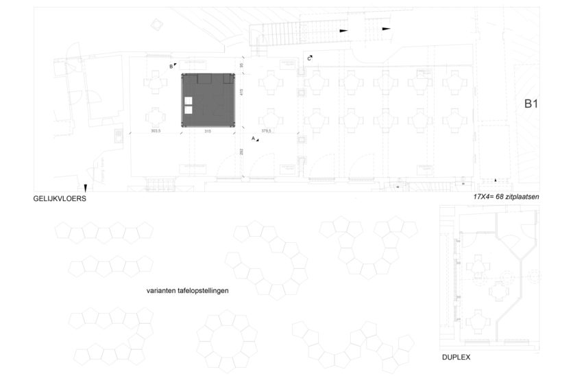 Floor plan for De Plek cafe in Antwerp Cathedral by Van Staeyen
