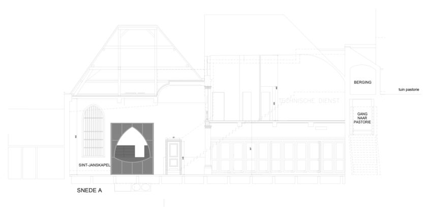Section A of De Plek cafe in Antwerp Cathedral by Van Staeyen