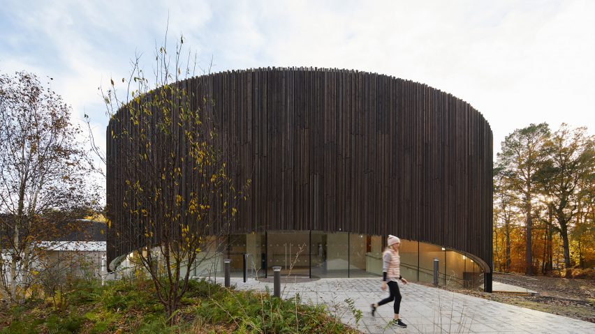 Charred timber performing arts centre built by Studio Seilern in parkland campus