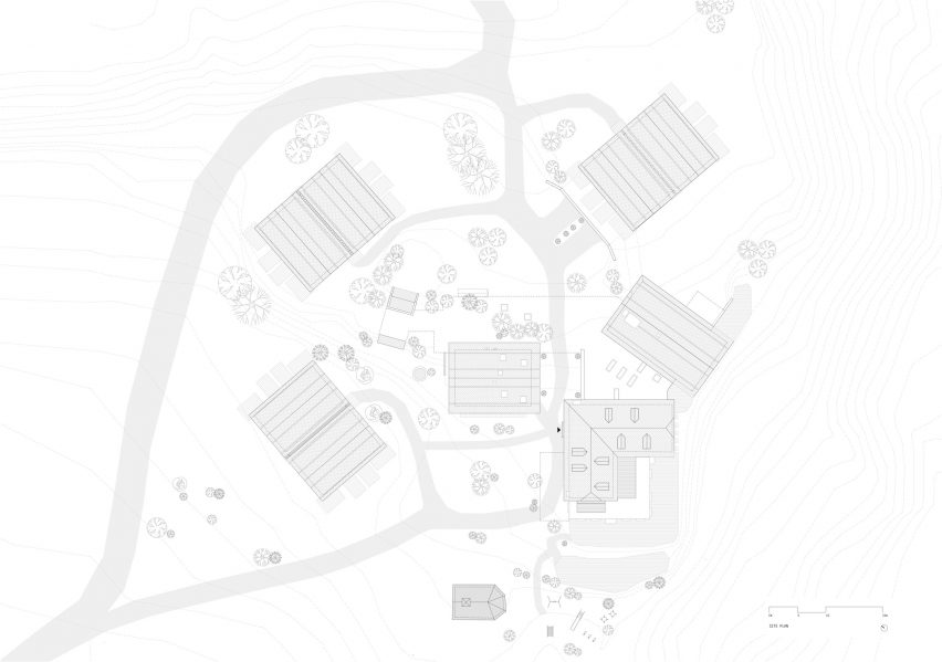 Site plan of Sauna section of Zallinger Retreat by Network of Architecture (NOA) in Tyrol, Italy