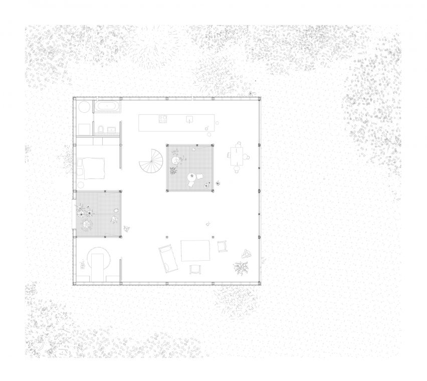 First floor plan of Casa CCFF by Leopold Banchini Architects in Lancy, Switzerland
