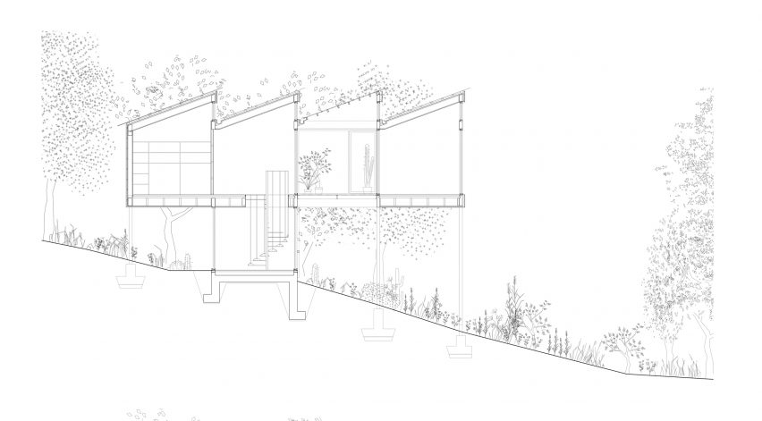 Section of Casa CCFF by Leopold Banchini Architects in Lancy, Switzerland