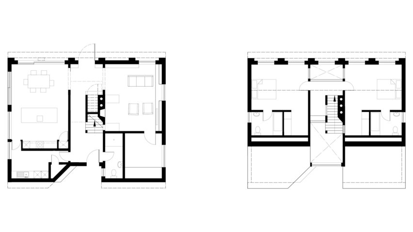 Floor plans of Charles Holland Architects' country house in Kent