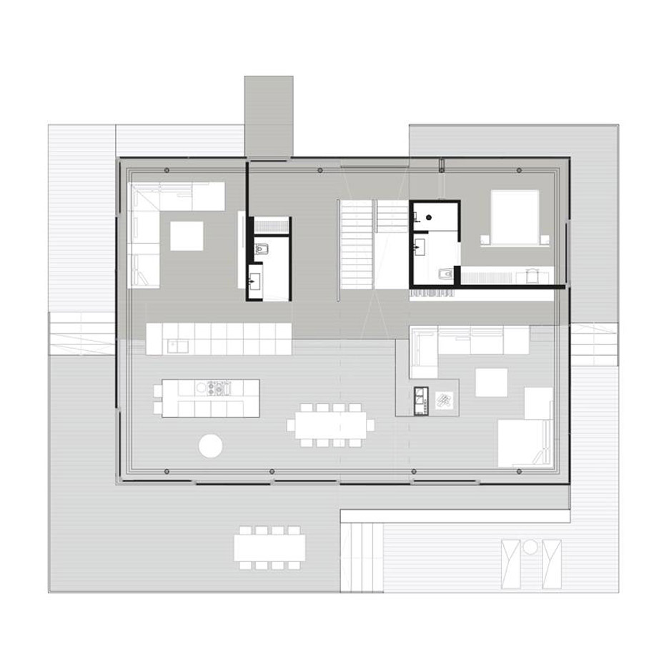 Plan of Glass Villa in the lake by Mecanoo in Lechlade, United Kingdom