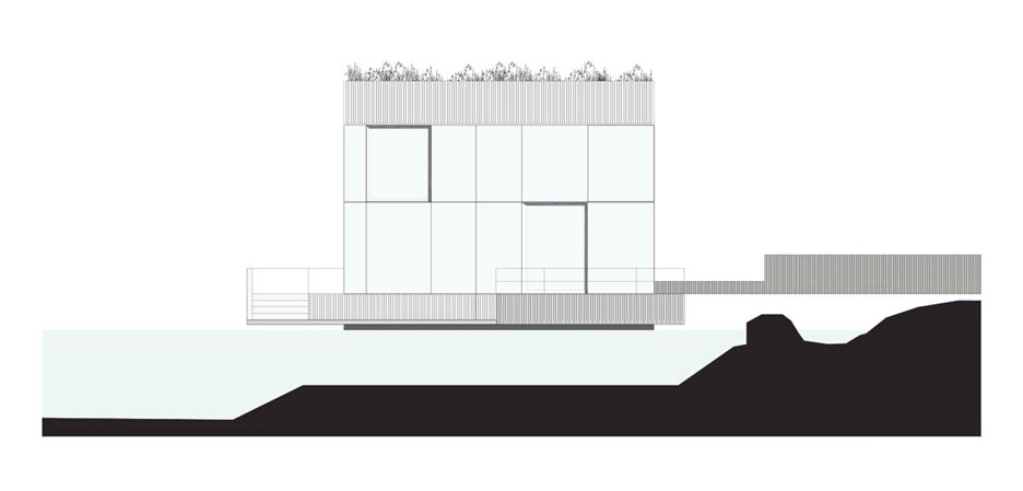 Section of Glass Villa in the lake by Mecanoo in Lechlade, United Kingdom
