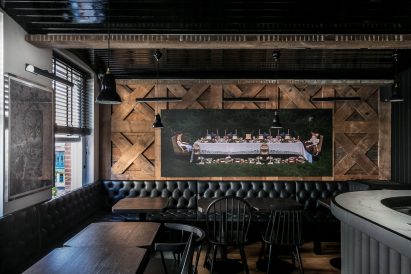 Interiors of Red Farm restaurant designed by Créme