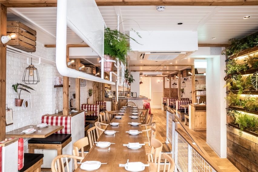 Interiors of Red Farm restaurant designed by Créme