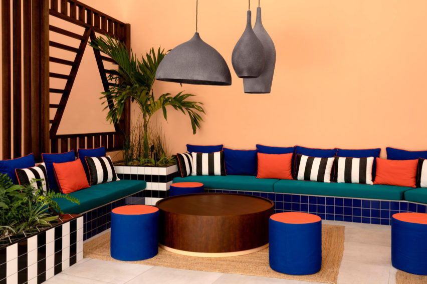 Interiors of SALT of Palmar hotel, Mauritius, by Camille Walala