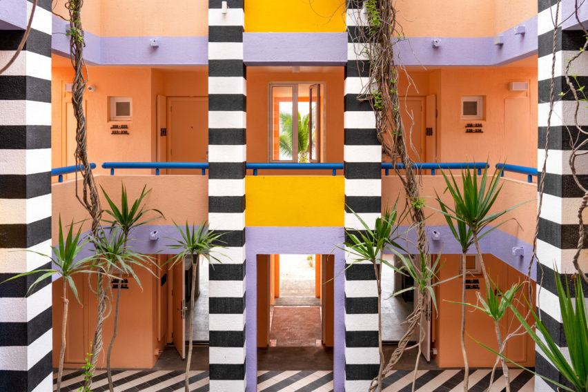 Interiors of SALT of Palmar hotel, Mauritius, by Camille Walala
