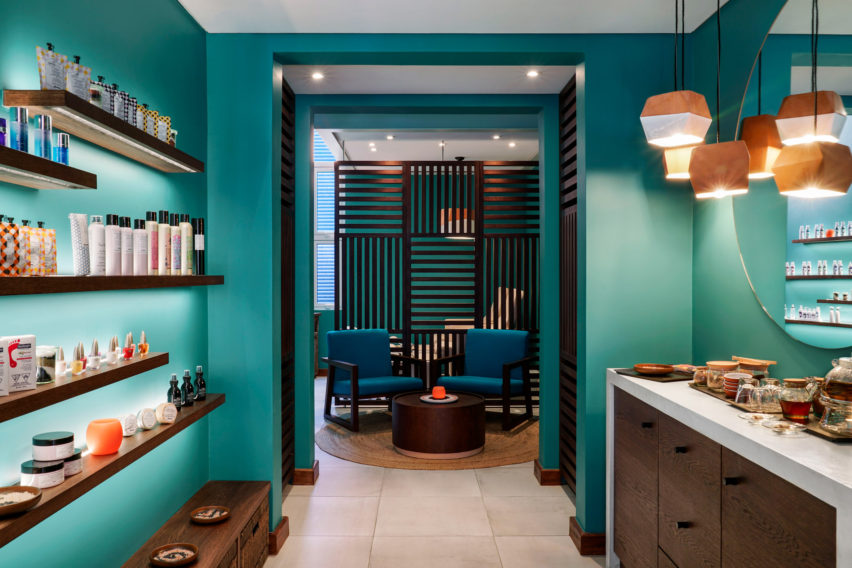 Interiors of SALT of Palmar hotel, Mauritius, by Camille Walala