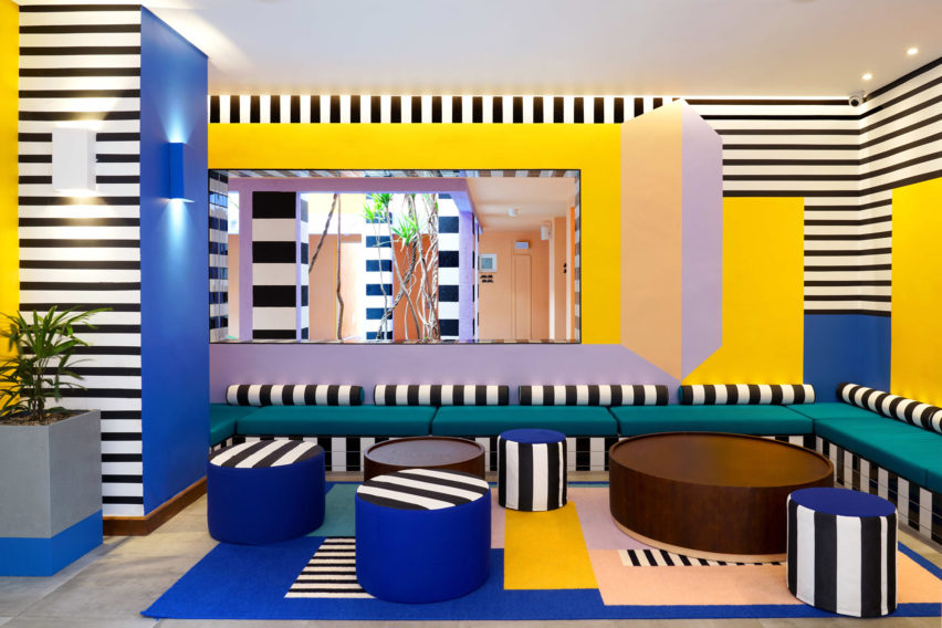 Interiors of SALT of Palmar hotel, Mauritius, by Camille Walala