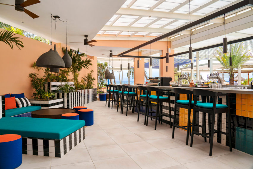 Interiors of SALT of Palmar hotel, Mauritius, by Camille Walala