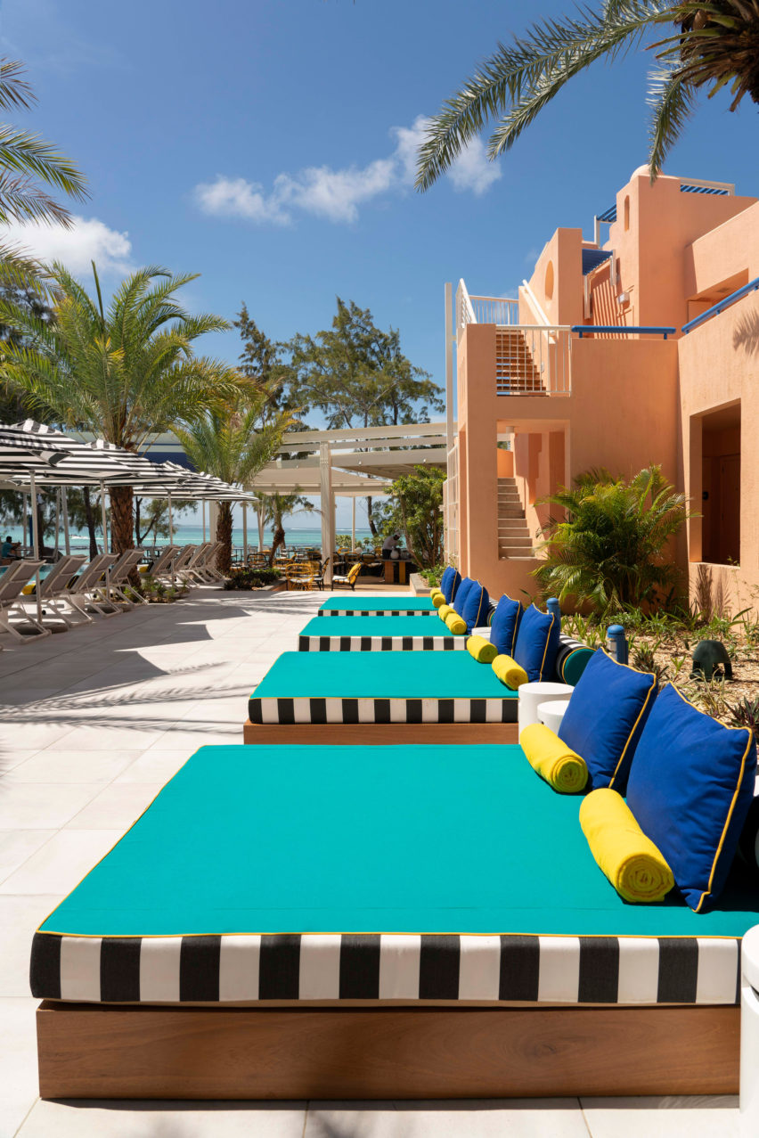 Interiors of SALT of Palmar hotel, Mauritius, by Camille Walala