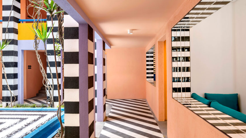 Interiors of SALT of Palmar hotel, Mauritius, by Camille Walala