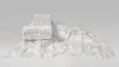 Sofa Pelo sheepskin daybed and table by Guillermo Santomá