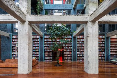 Stamba Hotel is housed in the former headquarters of a Soviet printing press in Tblisi, Georgia