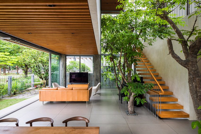 Living room in Stepping Park House by Vo Trong Nghia in Ho Chi Minh City, Vietnam
