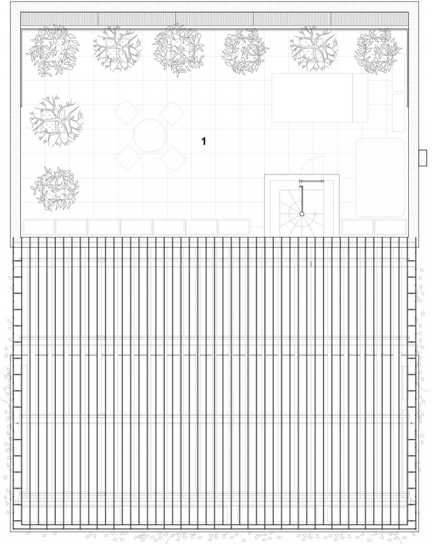 Roof plan of Stepping Park House by Vo Trong Nghia in Ho Chi Minh City, Vietnam