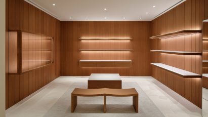 Cherry wood interior of Jil Sander store in Tokyo