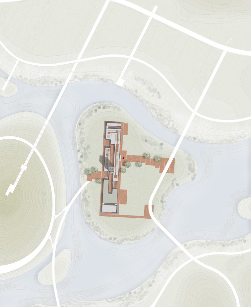 Site plan of Tower of Bricks art centre in China by Interval Architects