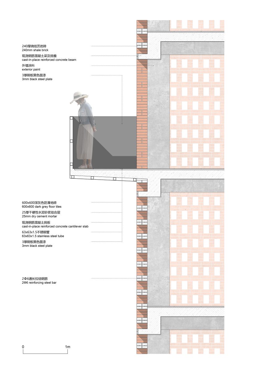 Wall detail of Tower of Bricks art centre in China by Interval Architects