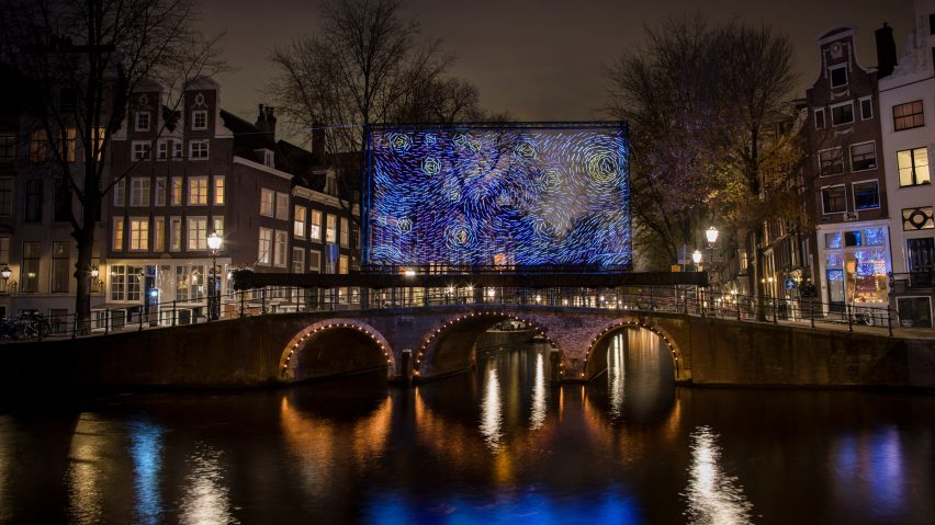 Serbian artists turn Van Gogh’s Starry Night into canalside light installation
