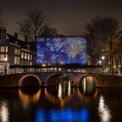 Serbian artists turn Van Gogh’s Starry Night into canalside light installation