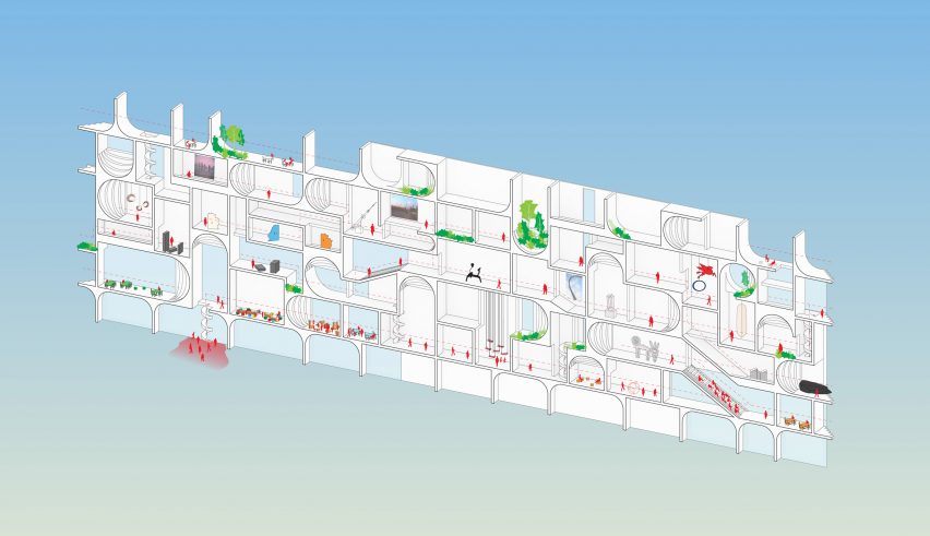 Concept drawing of Beirut Museum of Art (BeMA)'s facade, by WORKac in Beirut, Lebanon