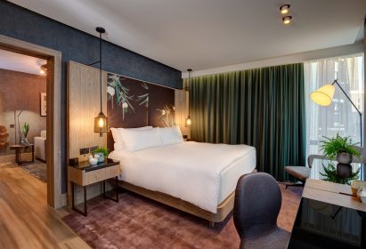 Bompass & Parr vegan hotel room inside Hilton London Bankside hotel