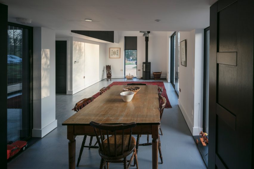 Interiors of Eastabrook Architects's corrugated metal house extension