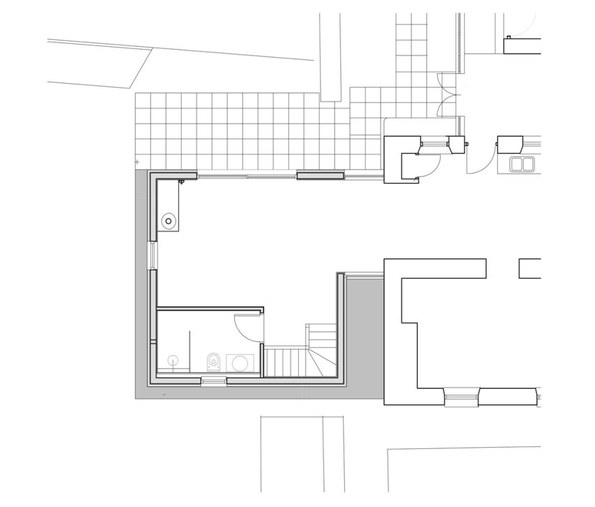 Floor plan of Eastabrook Architects's corrugated metal house extension