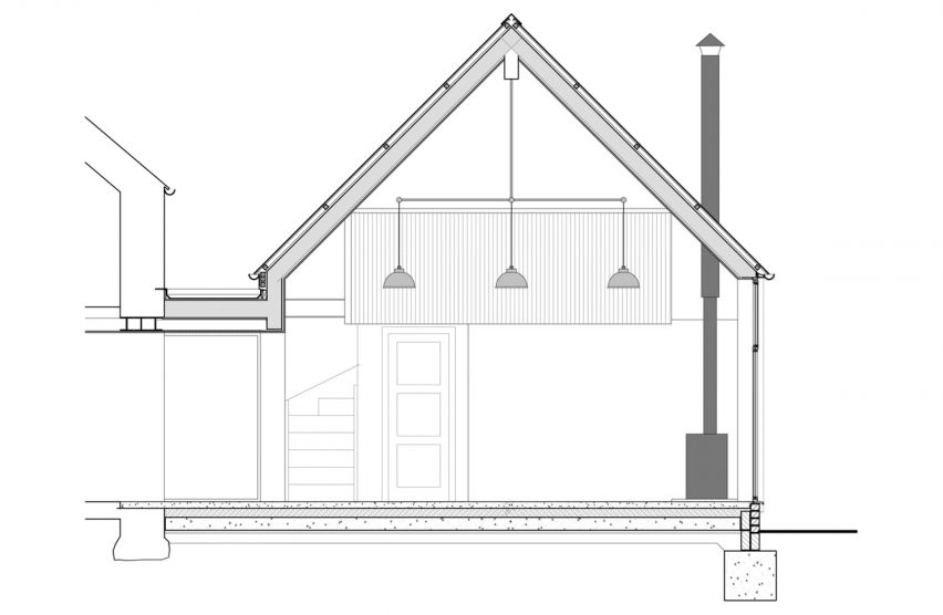 Section of Eastabrook Architects's corrugated metal house extension