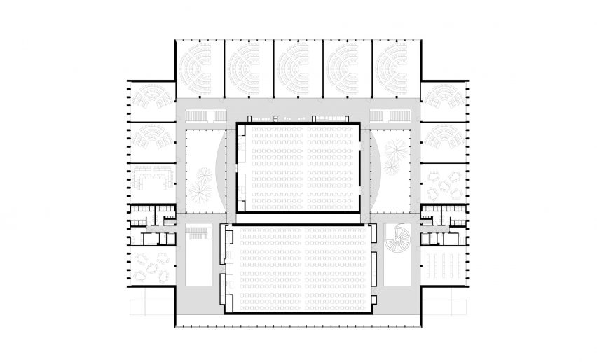 First floor of Cube Education and Self-Study Centre at Tilburg University in The Netherlands by KAAN Architecten