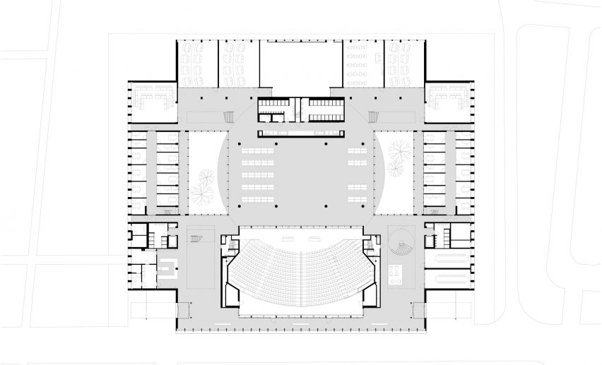 Ground floor plan of Cube Education and Self-Study Centre at Tilburg University in The Netherlands by KAAN Architecten