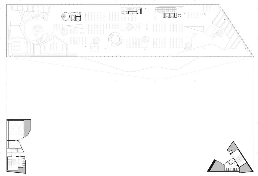 Top floor plan of Oodi Helsinki Central Library by ALA Architects