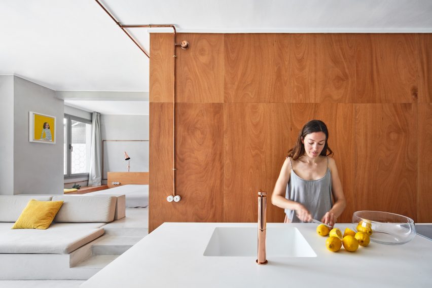 Interiors of Barcelona marina apartment, designed by Cometa Architects