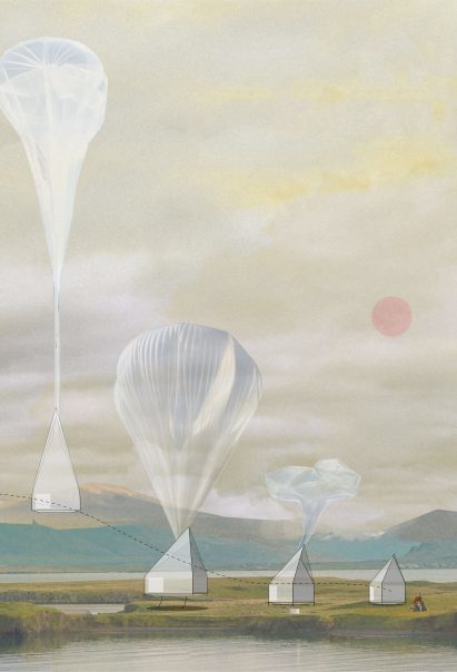 Hour Glass flying houses concept by Studio McLeod and Ekkist
