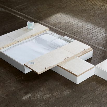 Juul de Bruijn designed a storage solution called MoreFloor that hides furniture underneath floorboards.