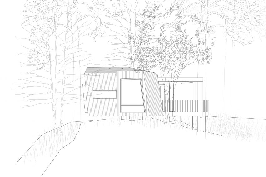 Elevation of Outdoor Care Retreats by Snøhetta in Norway