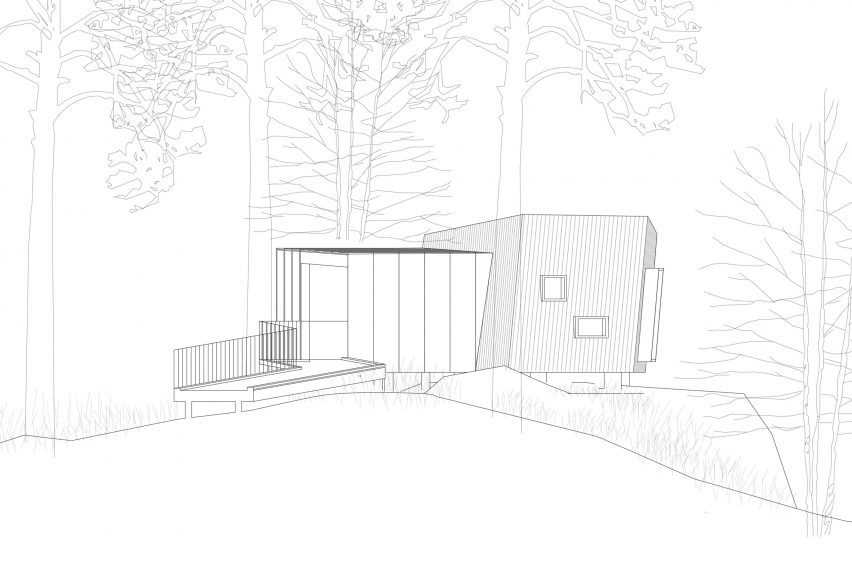 Elevation of Outdoor Care Retreats by Snøhetta in Norway