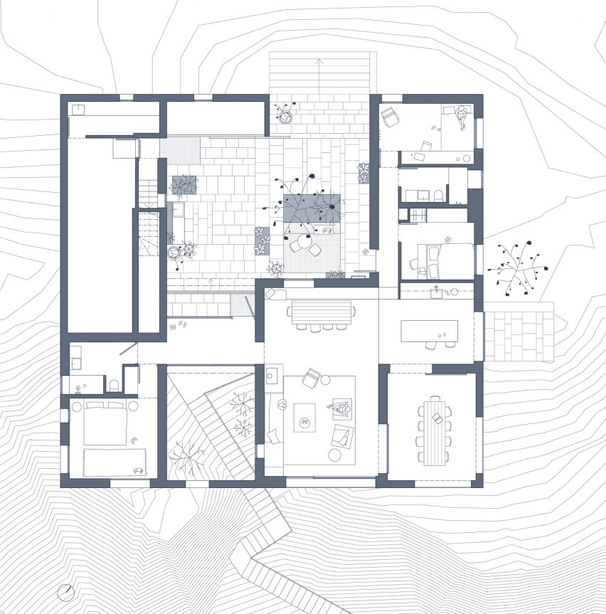 Ground floor plan of Patio House by OOAK Architects in Greece