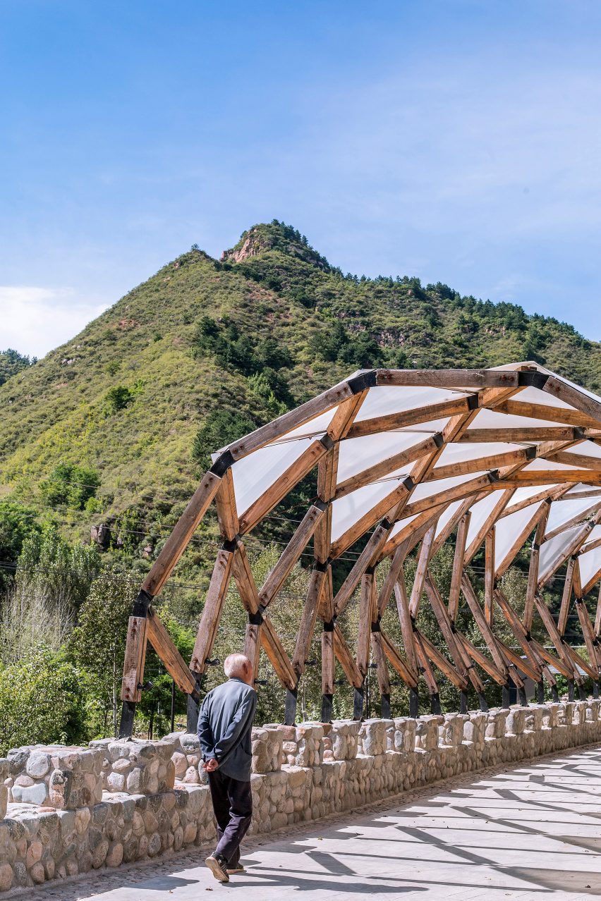 LUO Studio's Luotuowan Pergola reuses wood salvaged from traditional houses