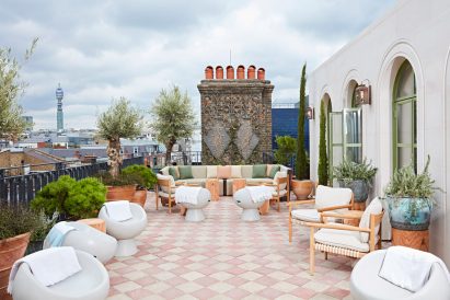 Roof terrace of The Conduit members club in London, UK