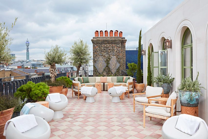 Roof terrace of The Conduit members club in London, UK
