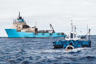 The Ocean Cleanup System 001 in the Pacific Ocean