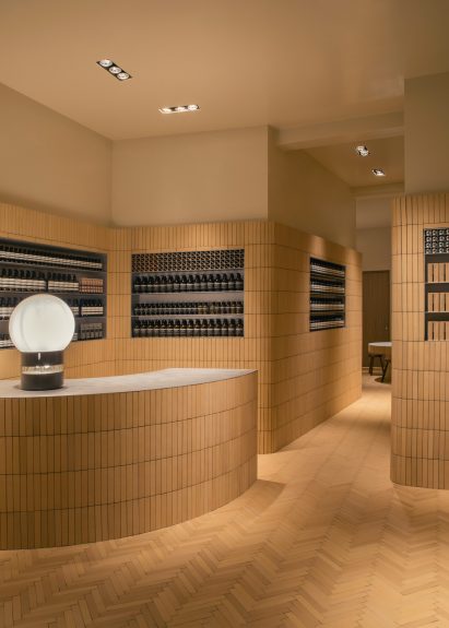 Interiors of Aesop Brussels store on Rue de Namur, Brussels, designed by Bernard Dubois