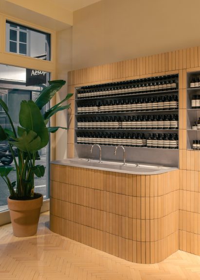 Interiors of Aesop Brussels store on Rue de Namur, Brussels, designed by Bernard Dubois